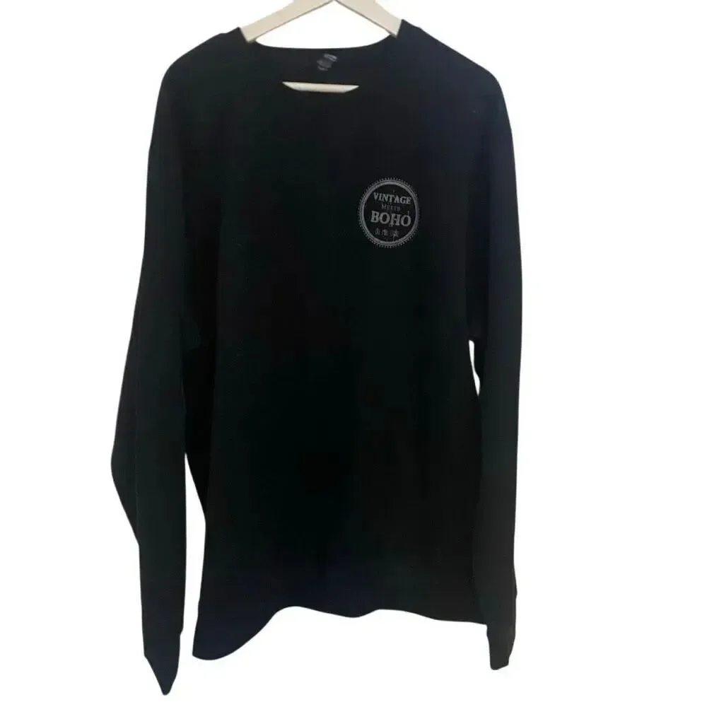District 2XL vintage meets boho, black, long sleeve crewneck, oversized sweatshi
